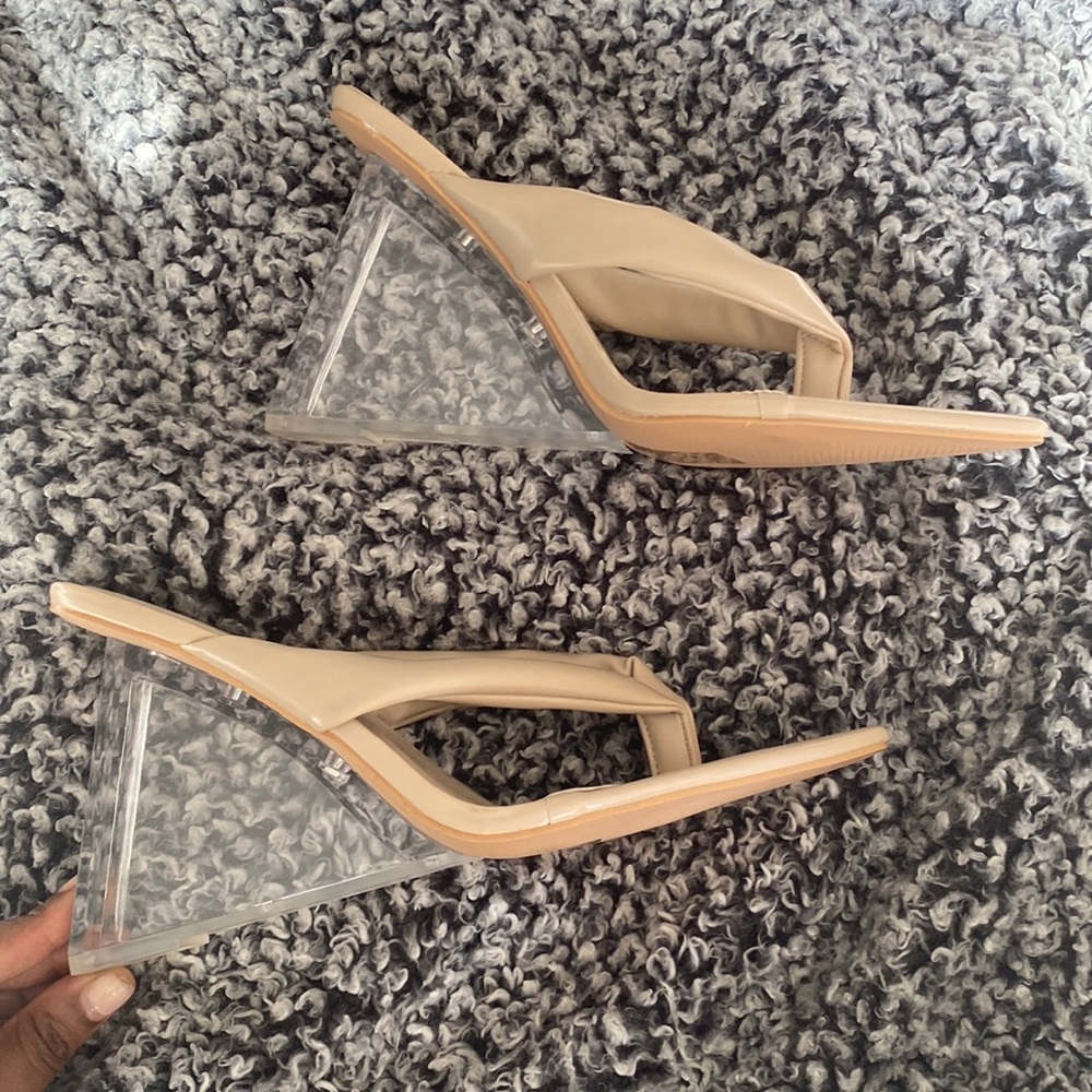 Nude clear wedge open thong sandal
